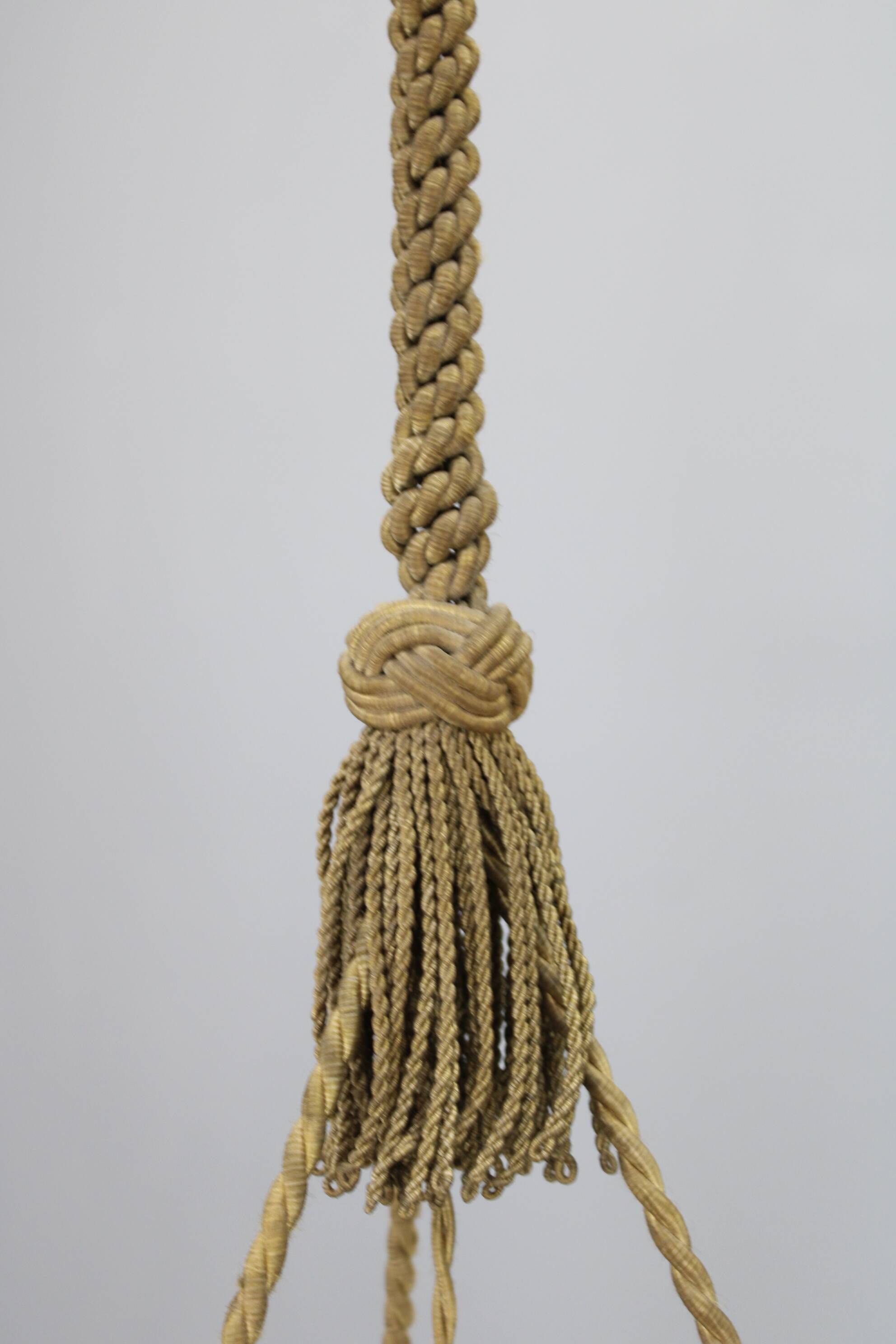 1930s European Secession–Art Deco pendant light with rope suspension and glass