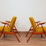 Pair of armchairs in natural wool, gilt, 1960.