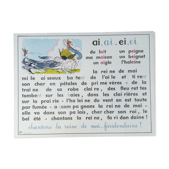 Ancienne affiche scolaire N°15 et 16 d'apprentissage à la lecture - MDI