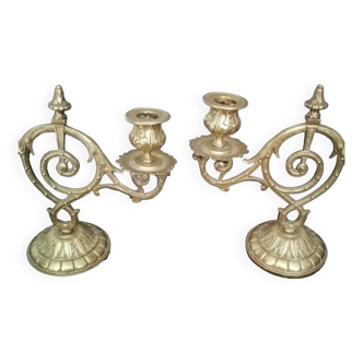 Pair of old bronze candlestick