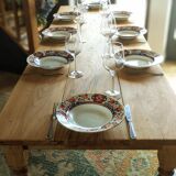Table de drapier en chêne massif doré 230x73cm deux tiroirs