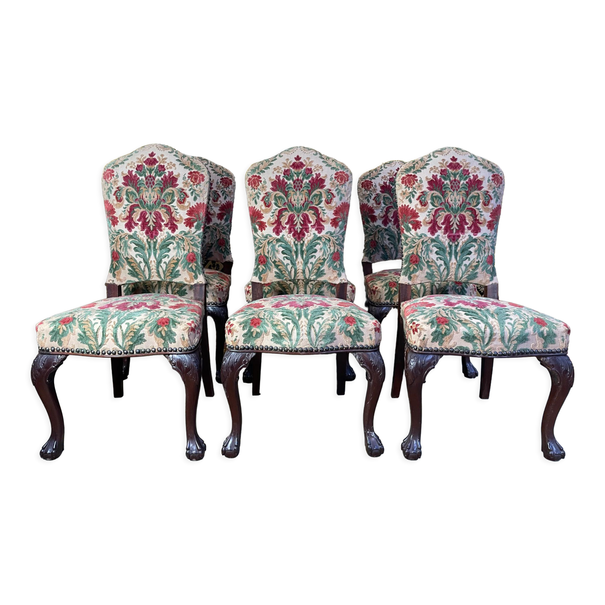 Suite of 6 velvet English chairs