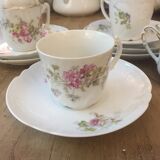 6 antique cups and mismatched saucers