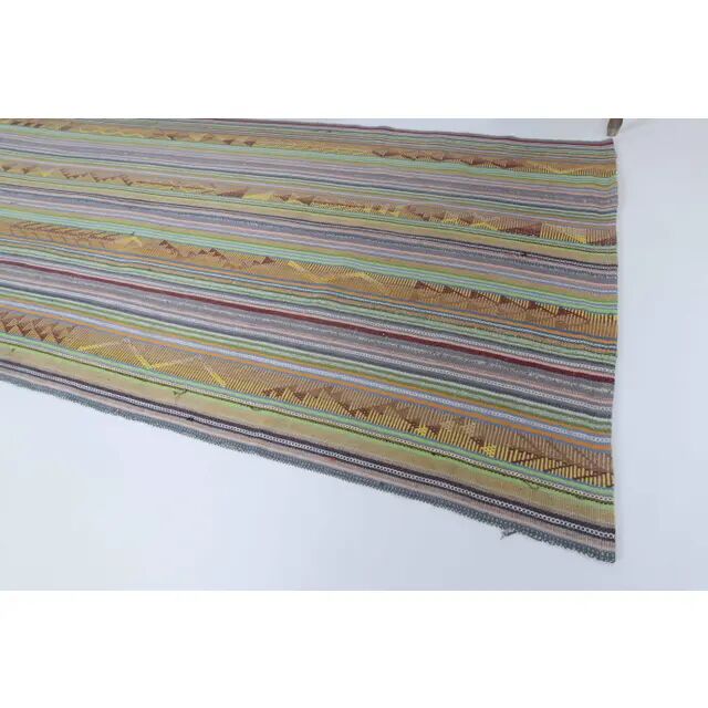 Tapis vintage turc Oushak fait main en laine et coton vert, années 1970
