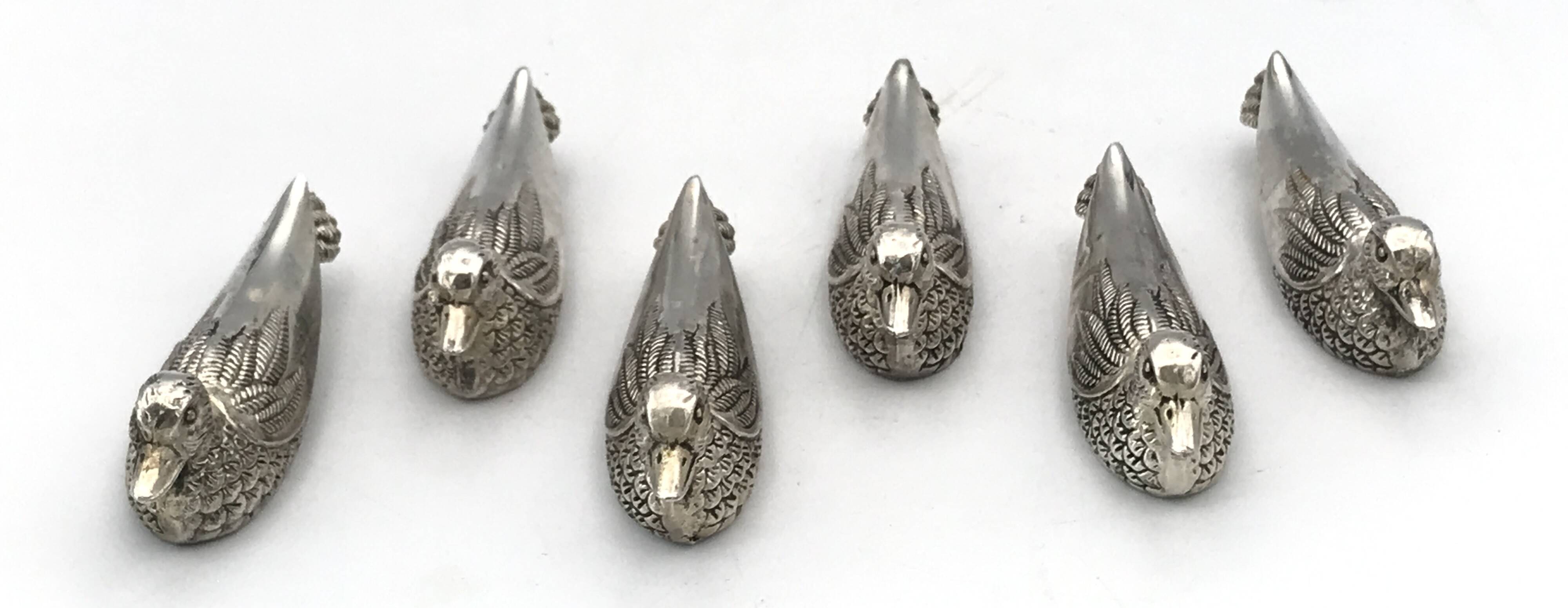 6 vintage DUCK-shaped knife rests, silver-plated metal, SILEA