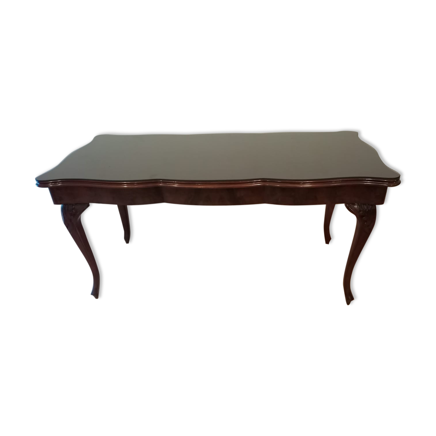 Chippendale mahogany table XXth with walnut piano in smoked tempered glass