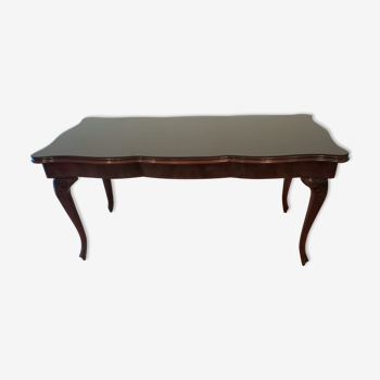 Chippendale mahogany table XXth with walnut piano in smoked tempered glass