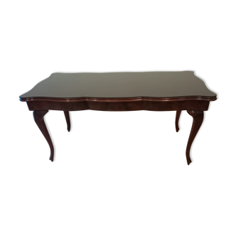 Chippendale mahogany table XXth with walnut piano in smoked tempered glass