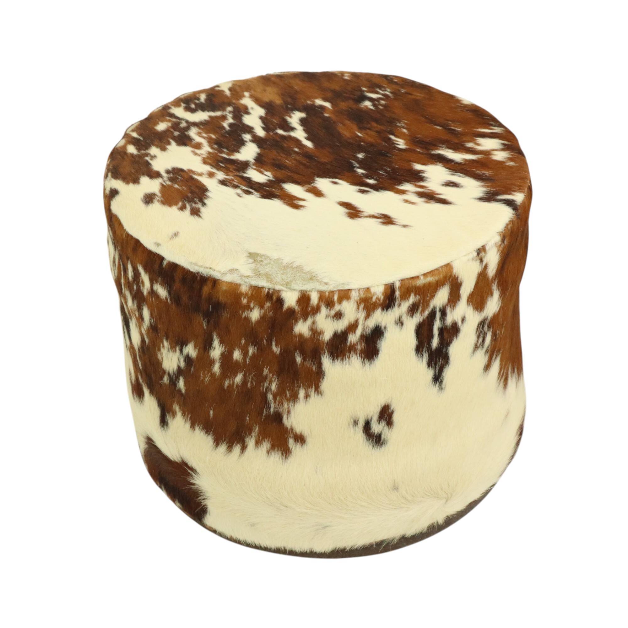 Round Vintage Pouf Cowhide Leather Sixties 47cm