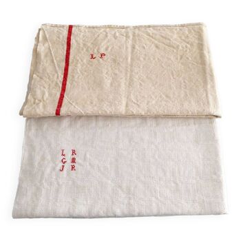 Set of two embroidered antique tea towels