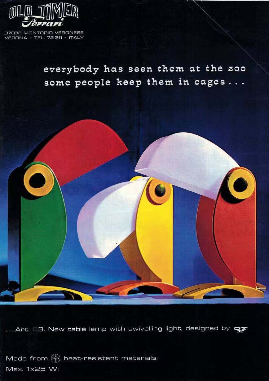 Toucan lamp designed by Enea Ferrari for Old Timer Ferrari, 1970