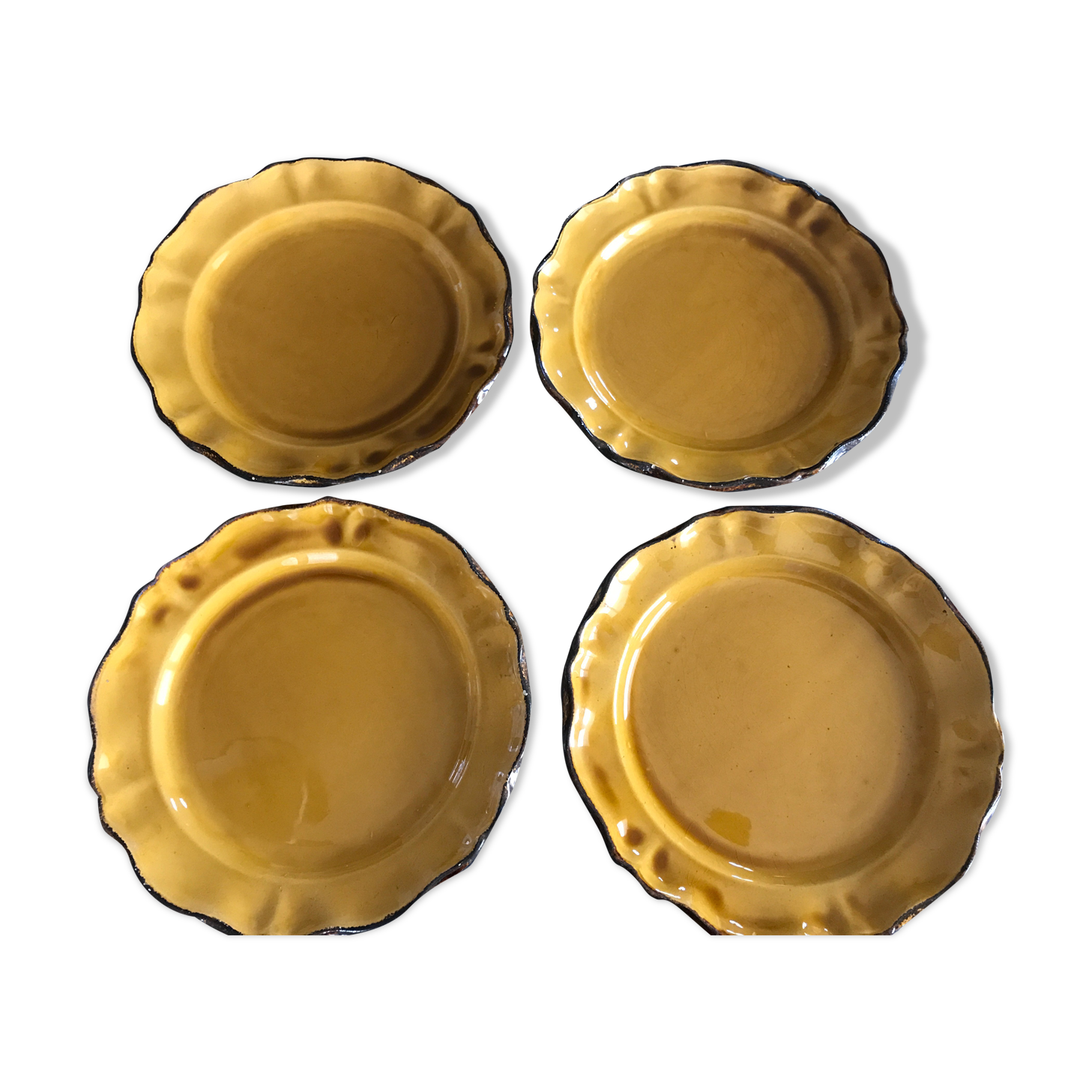 Set of 4 plates in earthenware of haute provence made yellow handmade 24.5 cm