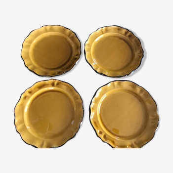Ensemble de 4 assiettes en faïence de haute provence fait main jaune 24,5 cm