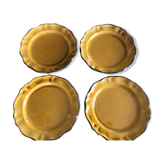 Set of 4 plates in earthenware of haute provence made yellow handmade 24.5 cm