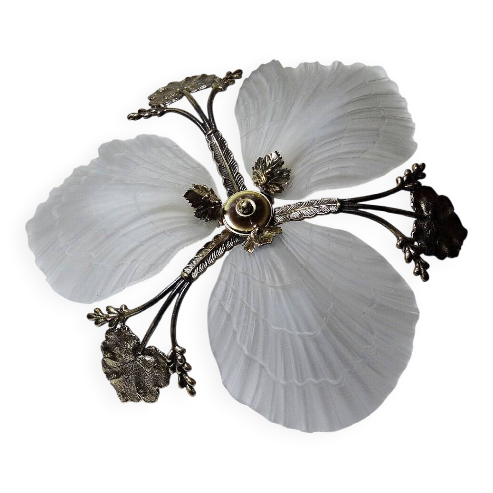 Vintage 1980s-90s Hollywood Regency Art Deco Bronze Mariner Seashell Chandelier