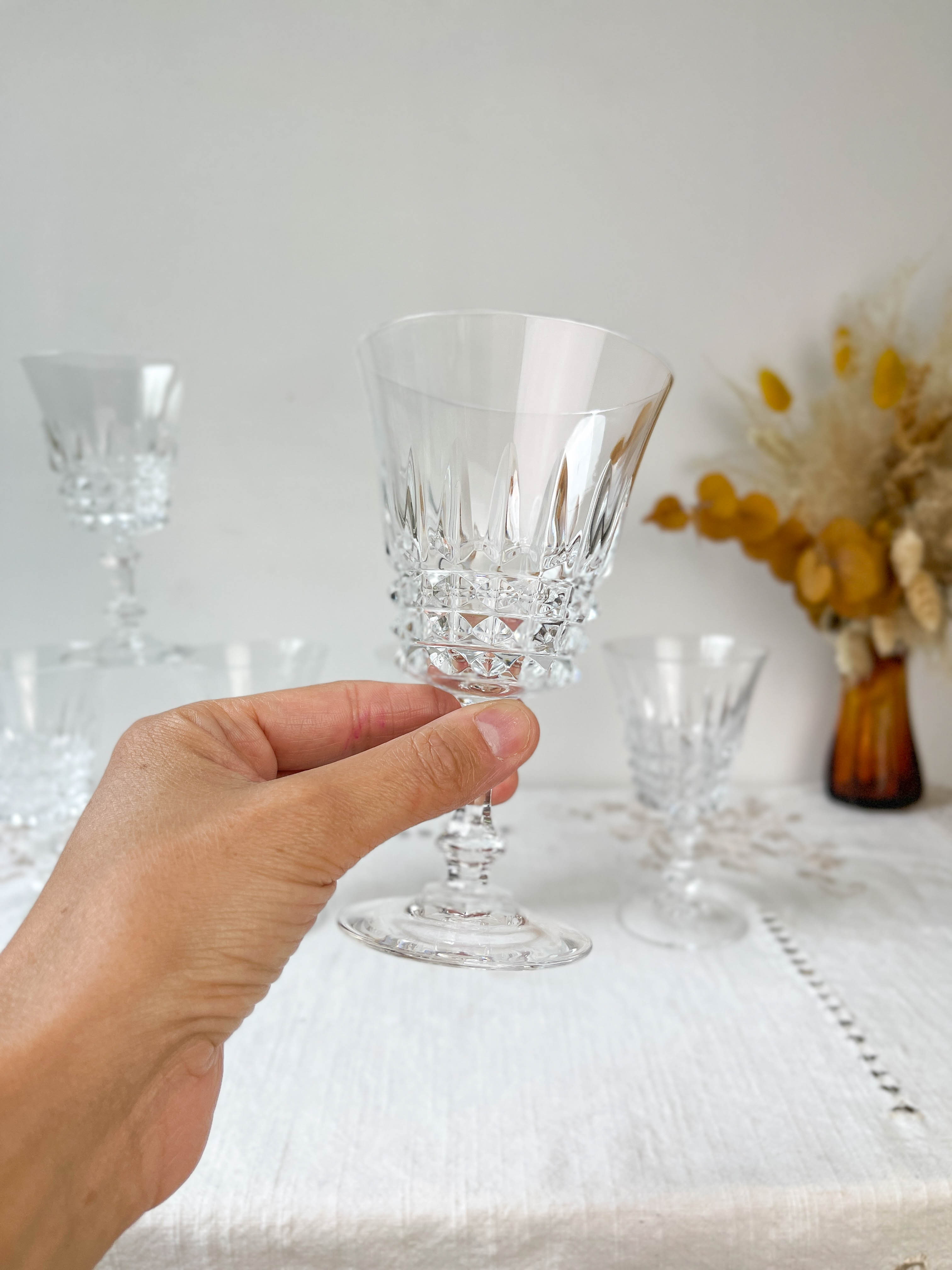 6 Arques crystal red wine glasses, Tuileries model