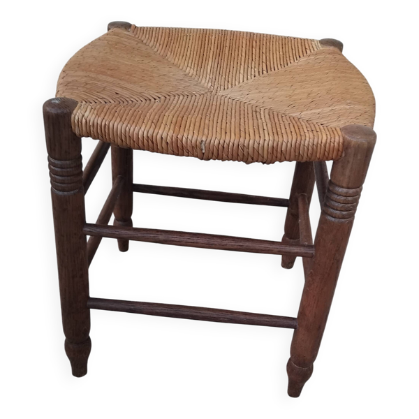Tabouret bas vintage assise paille