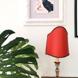Lampe de table en soie rouge en soie rouge Art Nouveau français, années 1940