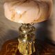lamp 1900 brass bronze wood, marbled opaline shade 43x23 inter with dash