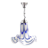Blue & White Murano Glass Bell Pendant Ascribable to Mazzega, Italy, 1970s