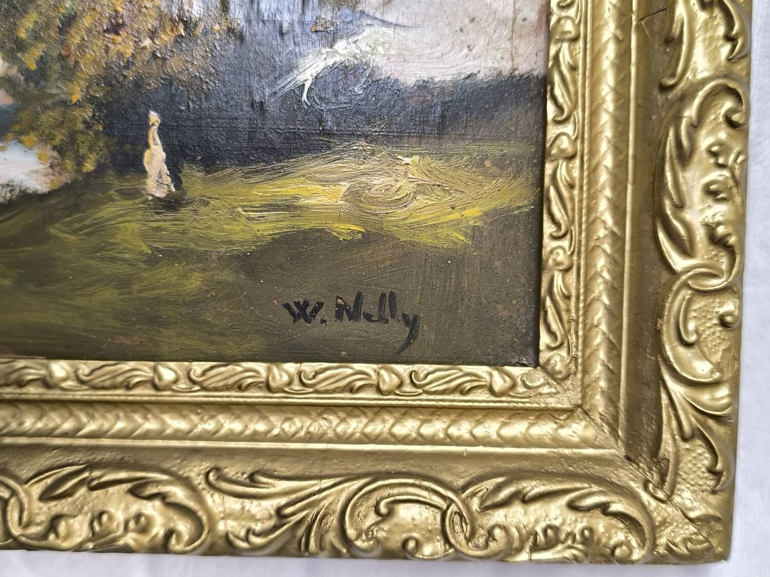 Petit tableau  – Paysage bucolique – Encadrement doré