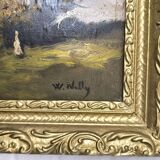 Small painting – Bucolic landscape – Gilded frame