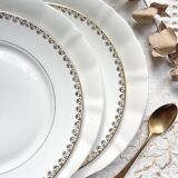 12 Vintage Terre de Fer White Plates + Small Gold White Porcelain Plates LIMOGES