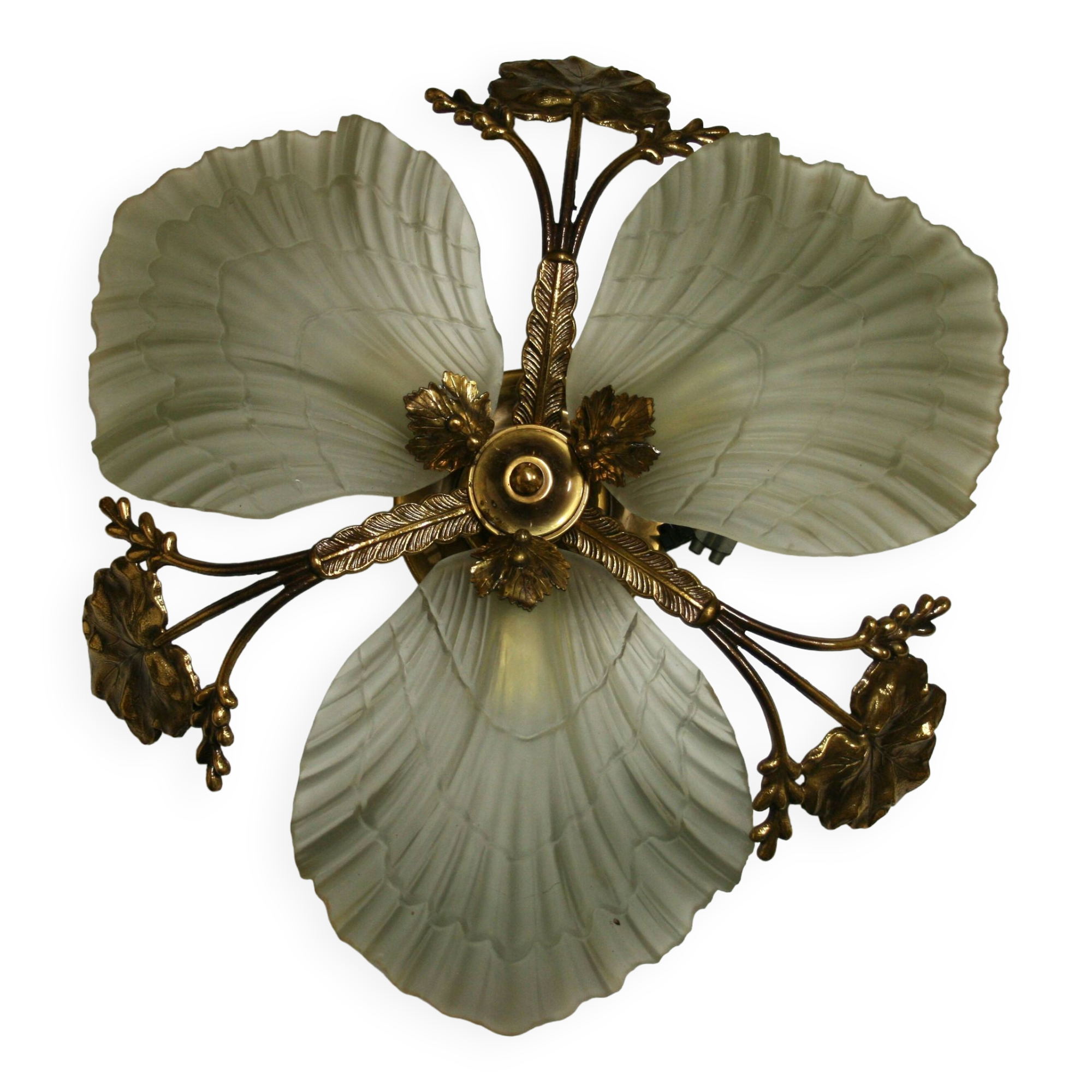 Ceiling chandelier in frosted glass paste and bronze