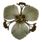 Ceiling chandelier in frosted glass paste and bronze