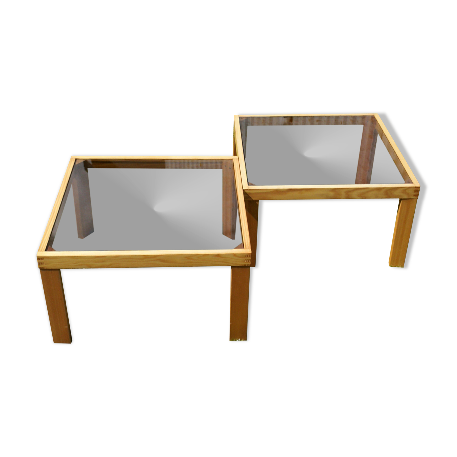 Pair of wood/smoked glass square coffee table