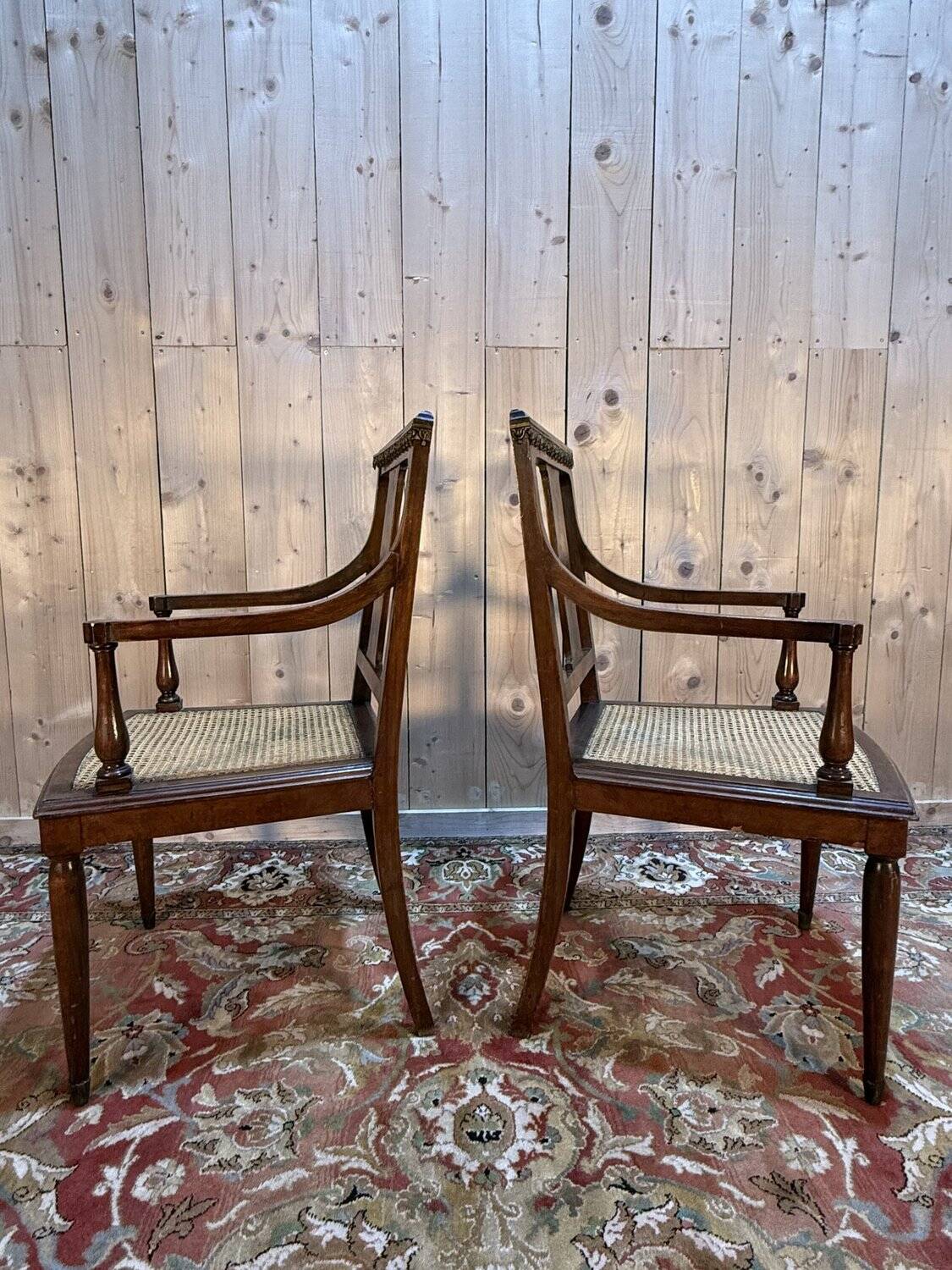 Pair of Art Deco armchairs with caning