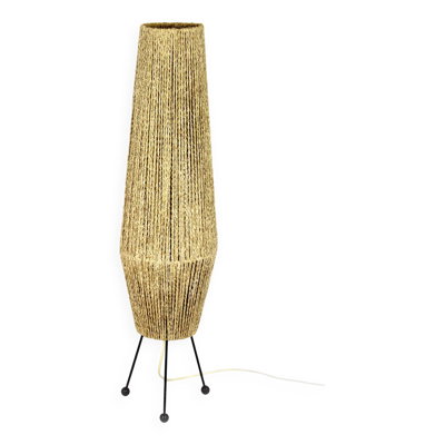 Lampadaire fusée de l'ère spatiale avec cordon tressé, ancienne Tchécoslovaquie, années 1960
