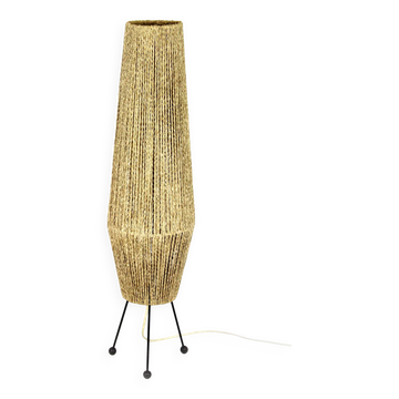 Lampadaire fusée de l'ère spatiale avec cordon tressé, ancienne Tchécoslovaquie, années 1960