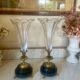 Paire de vases cornets cristal, onyx et bronze