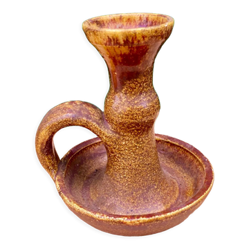 Candle holder in old earthenware signed by the 2 glued aa of the Accolay factory