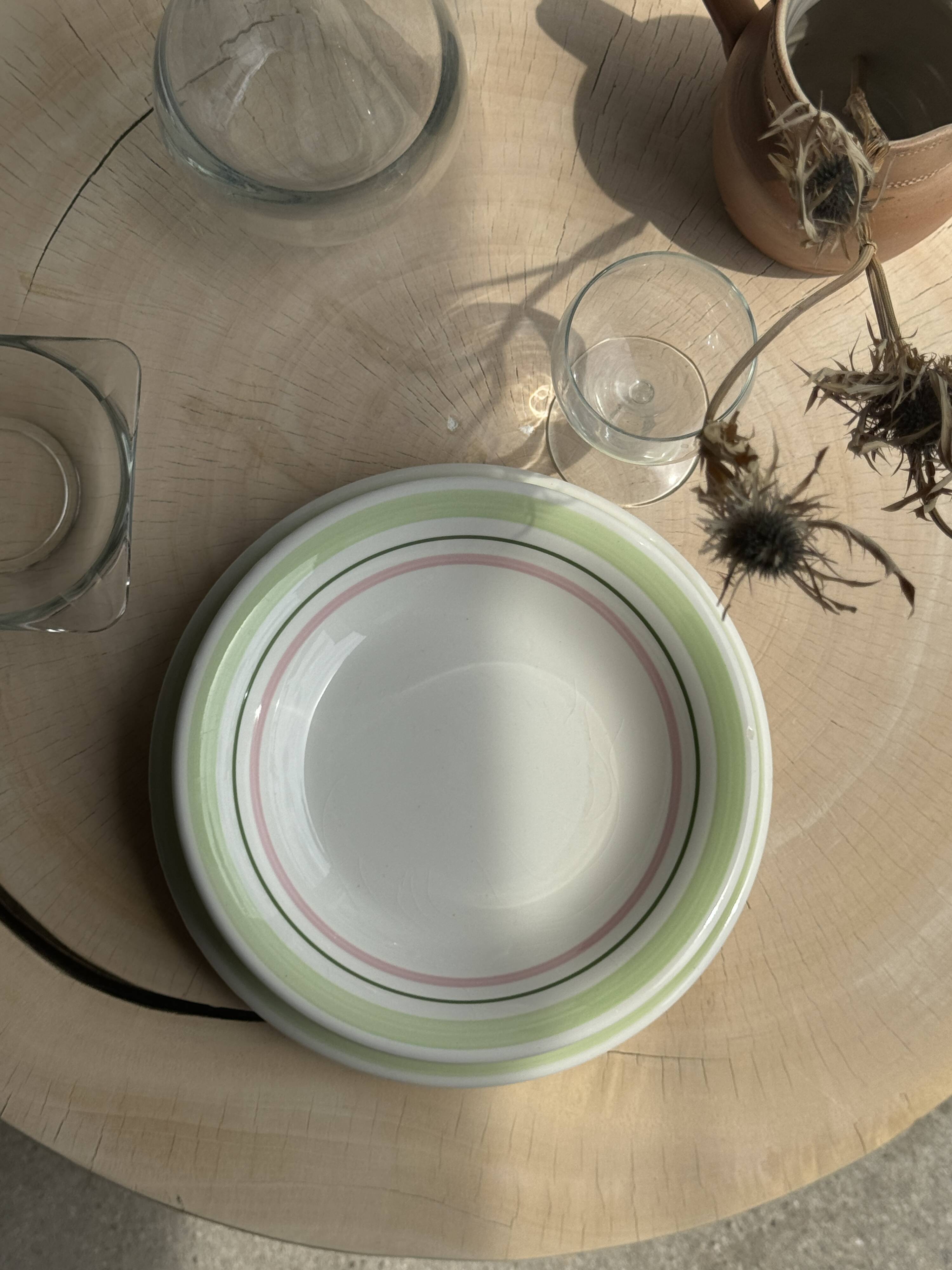 Set of 12 green and pink Italian plates