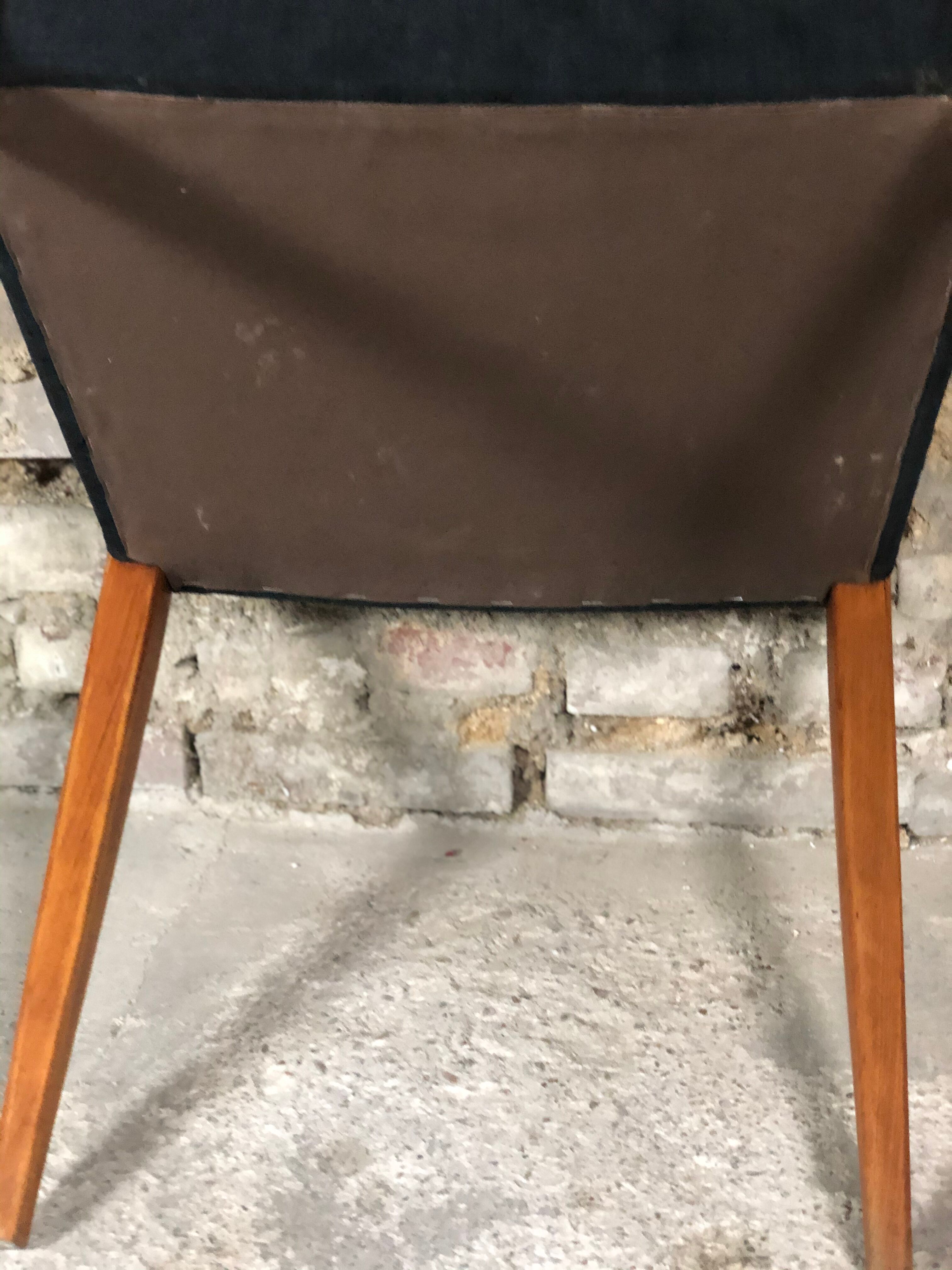 Suite of 4 Scandinavian teak chairs with anthracite grey velvet top 1960