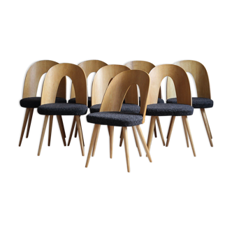 Ensemble de 8 chaises de salle à manger Midcentury par A.Šuman, rembourrées en boucle noire