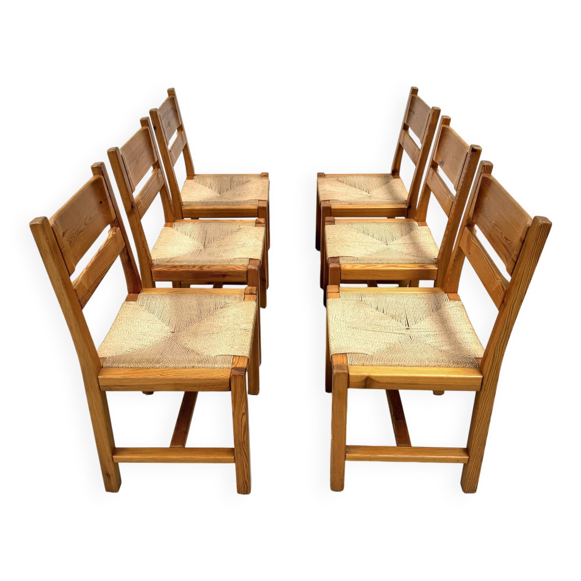 Chaises danoises vintage en pin avec corde en papier par TP Design pour Gm Møbler, années 1970, lot de 6