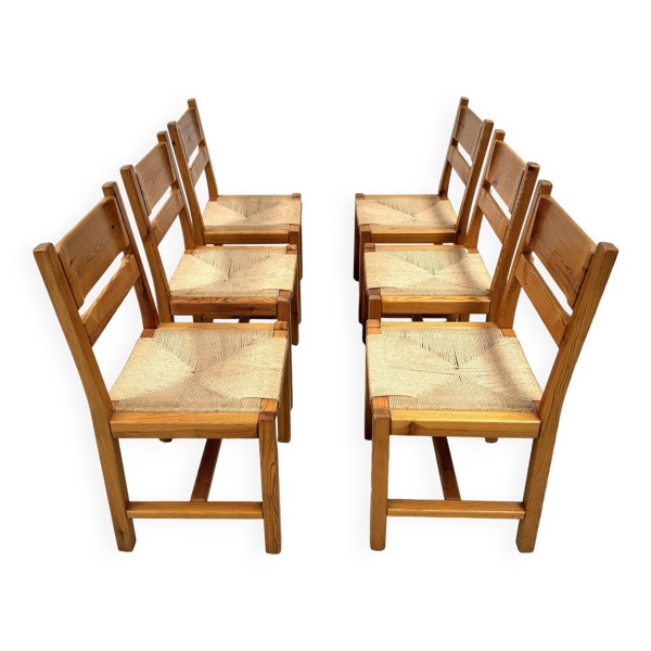 Chaises danoises vintage en pin avec corde en papier par TP Design pour Gm Møbler, années 1970, lot de 6
