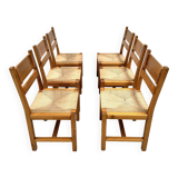 Chaises danoises vintage en pin avec corde en papier par TP Design pour Gm Møbler, années 1970, lot de 6