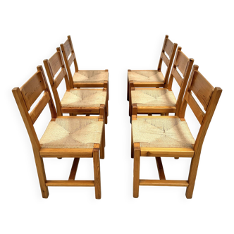 Chaises danoises vintage en pin avec corde en papier par TP Design pour Gm Møbler, années 1970, lot de 6