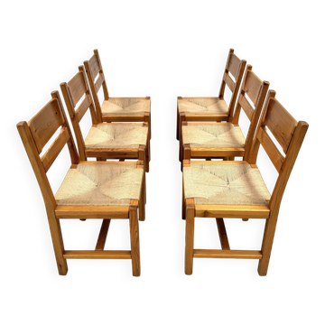 Chaises danoises vintage en pin avec corde en papier par TP Design pour Gm Møbler, années 1970, lot de 6