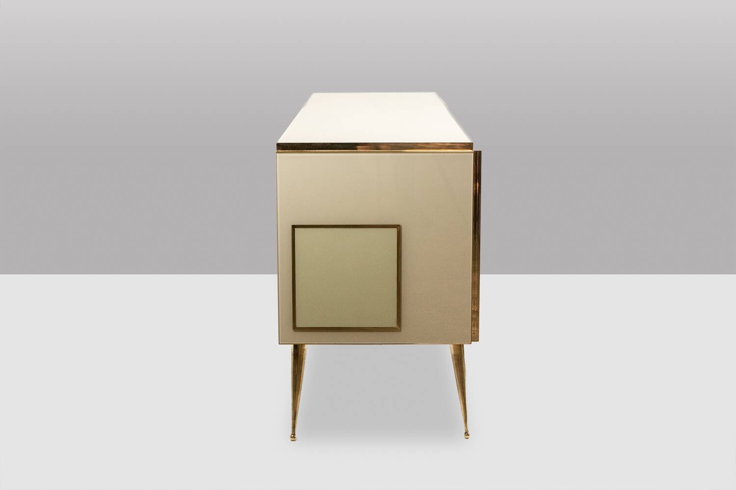 Cream opaline glass and gilded bronze enfilade. Contemporary.