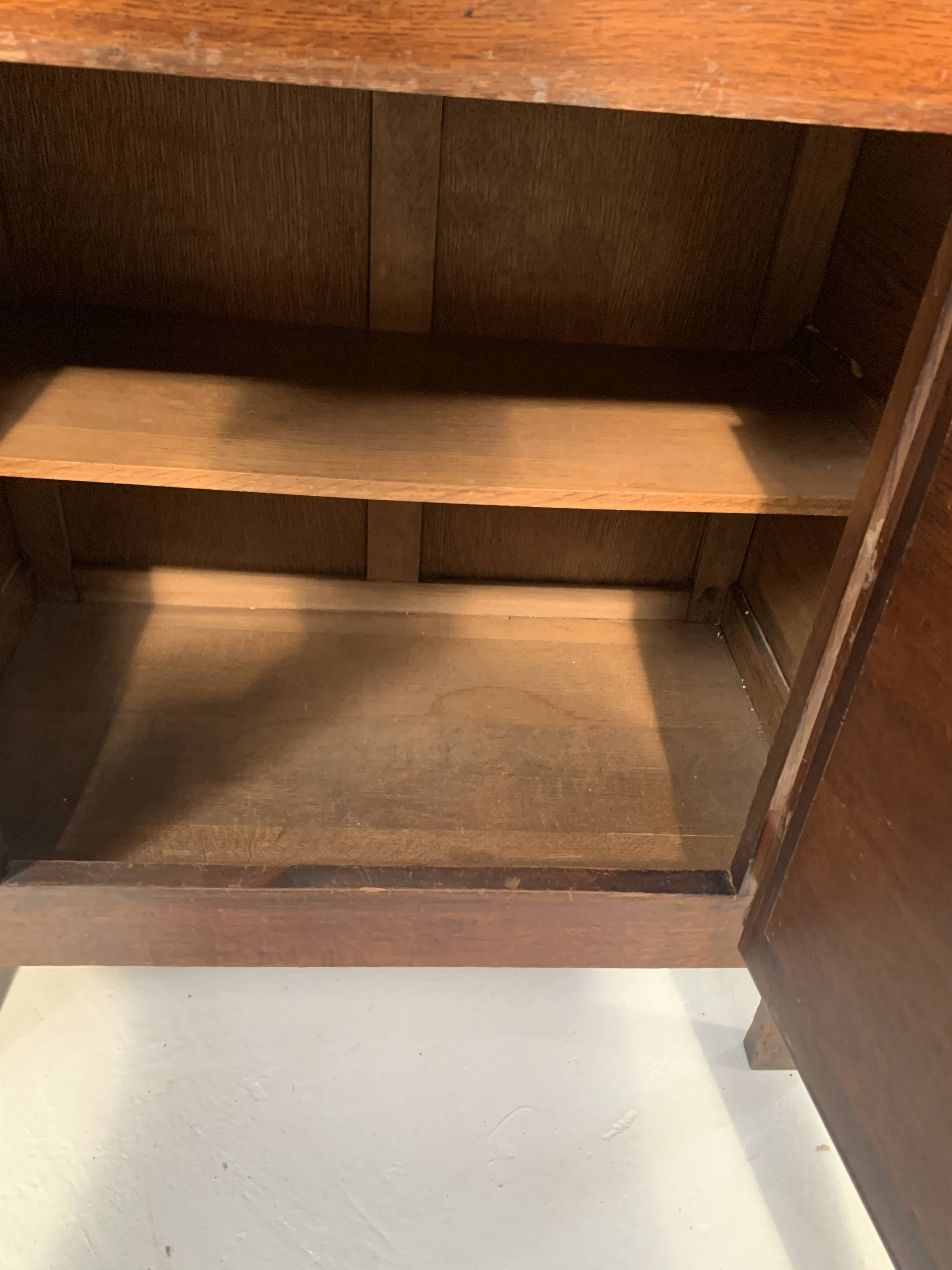 20th century natural wood and metal plate secretary desk