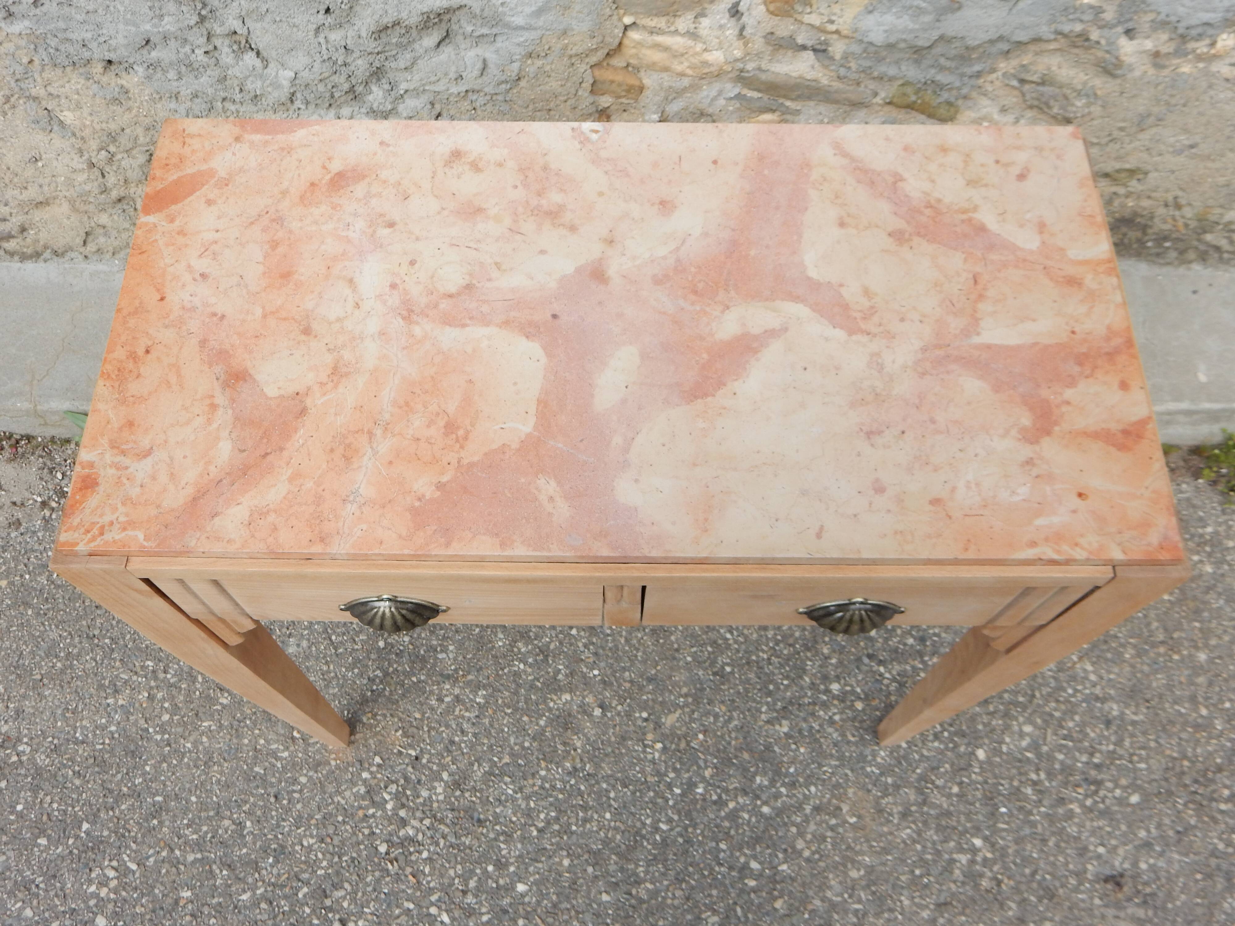 Ancienne console Art Déco - Hêtre et marbre rose - Table d'appoint