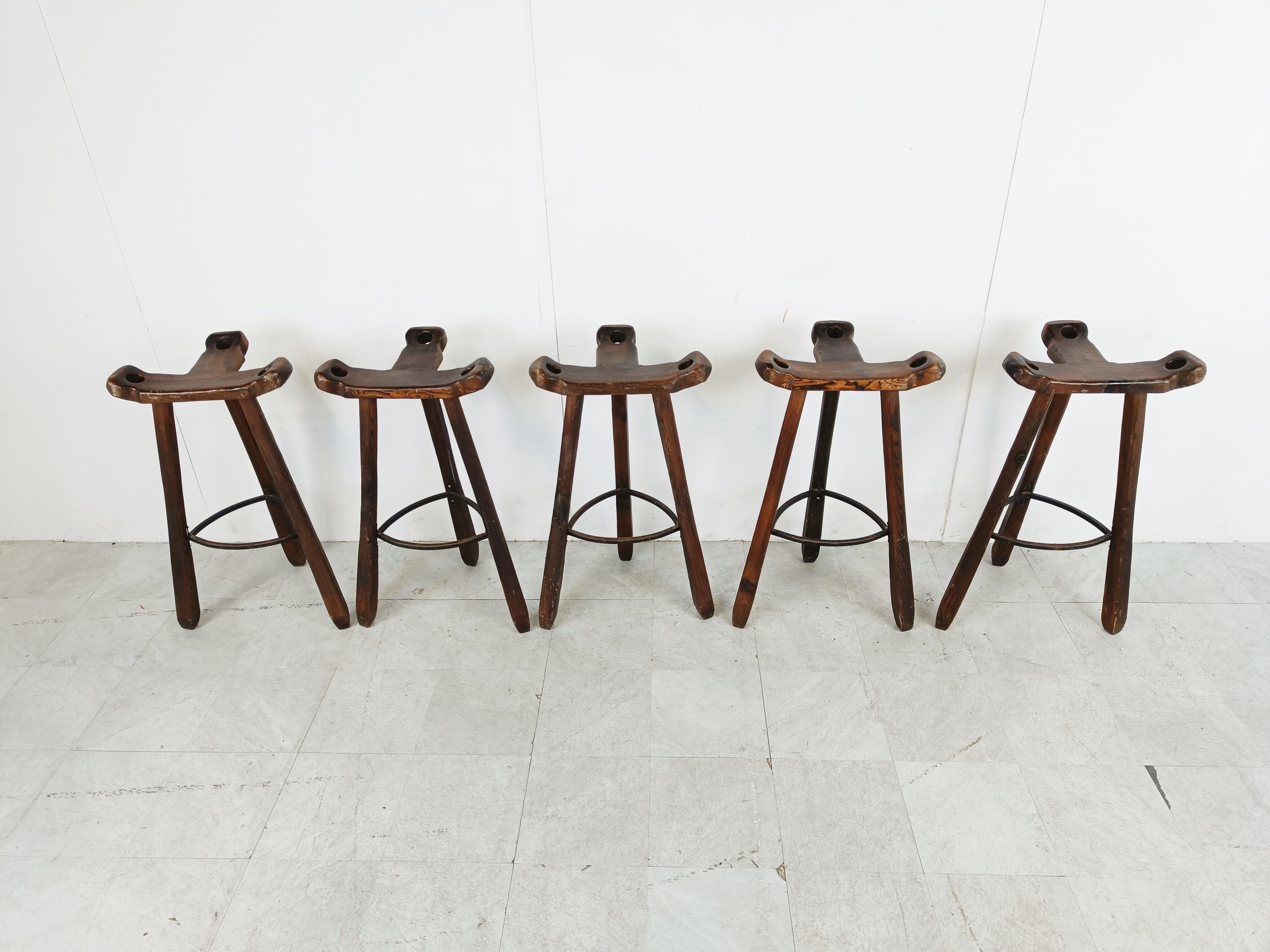 Mid century brutalist bar stools set of 5, 1960s
