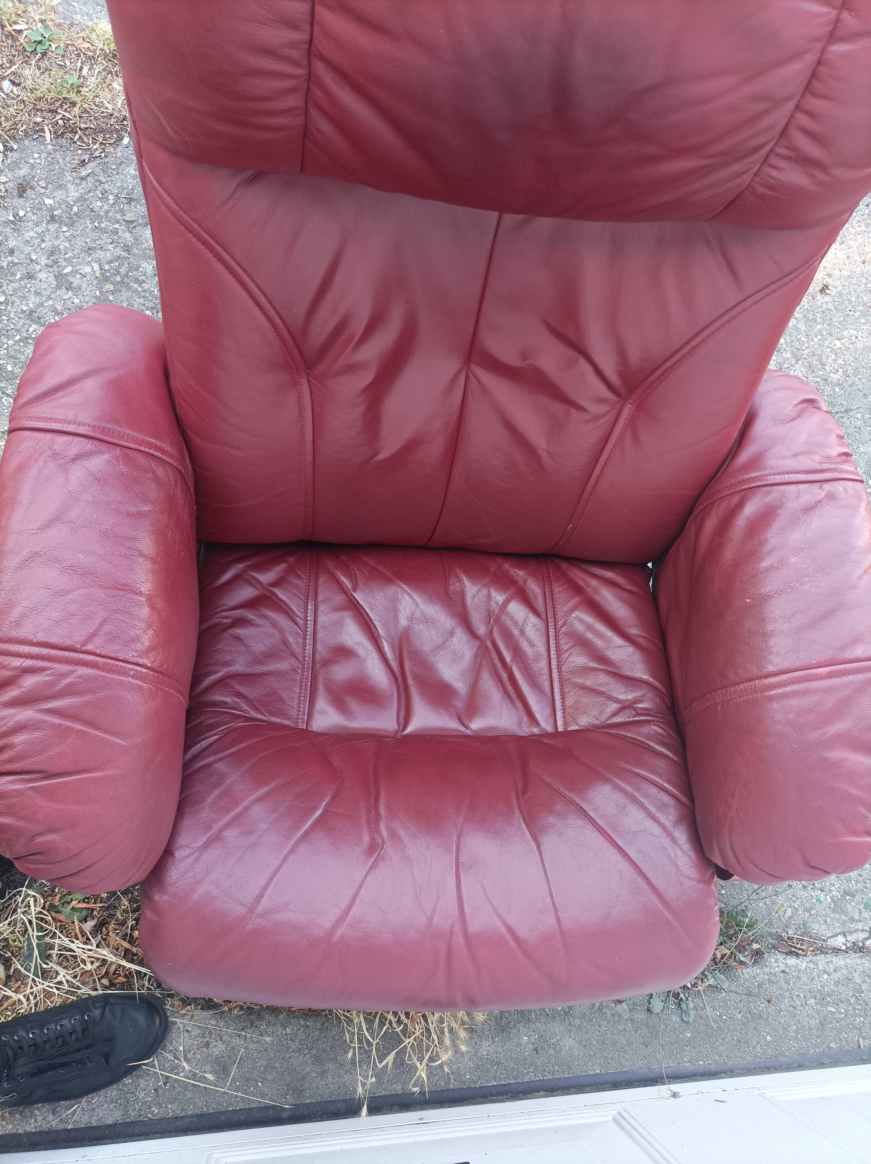Old armchair on vintage leather foot + foot rest