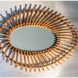 "Almond" or "eye" mirror, rattan from the 60s/70s
