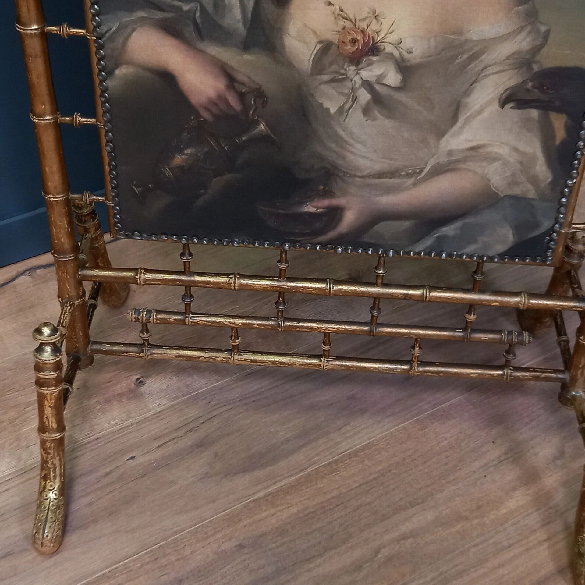 Écran de cheminée en faux bambou doré